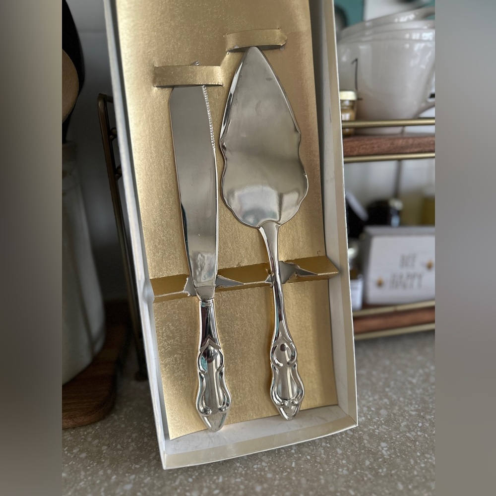 Silver Wedding Cake Knife and Server Set
